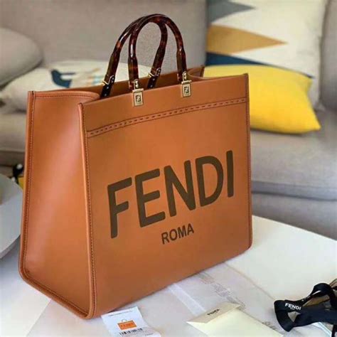 fendi sunshine leather shopping bag brown|fendi large sunshine tote bag.